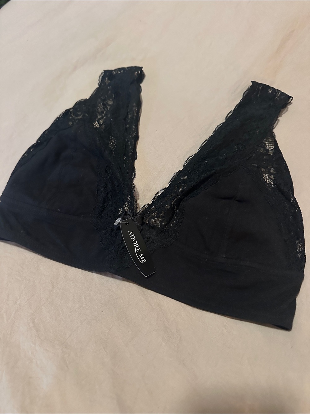 Adore Me Black Lace Bralette with Deep V-Neck